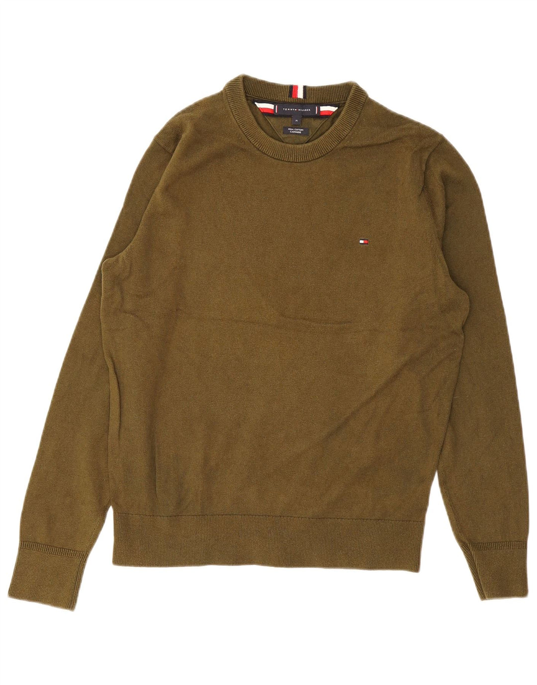 Tommy Hilfiger Herren-Pullover mit Rundhalsausschnitt, mittlere Khaki-Baumwolle