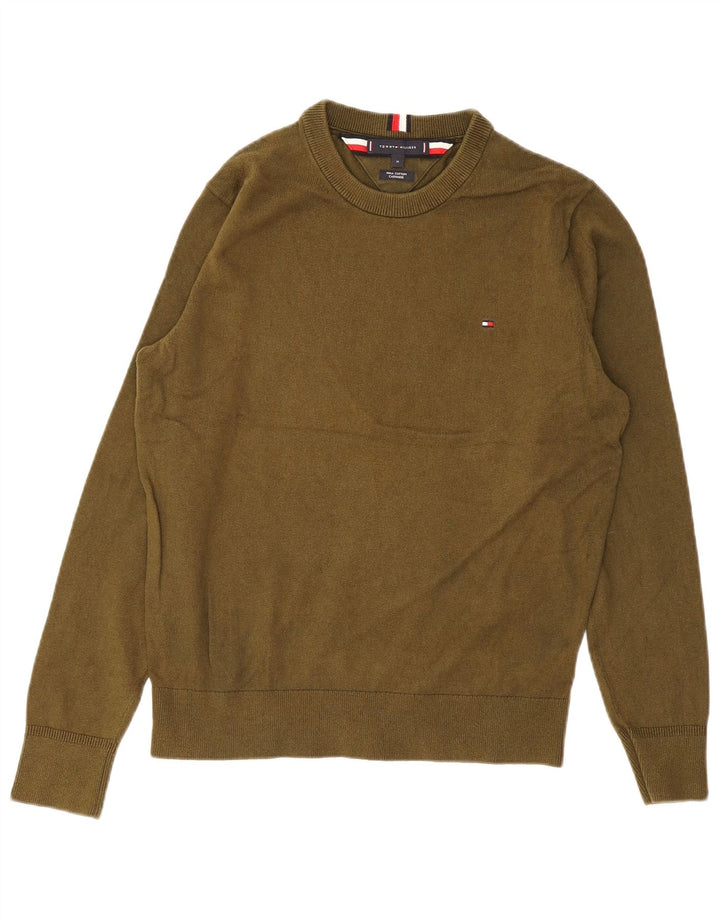 Tommy Hilfiger Herren-Pullover mit Rundhalsausschnitt, mittlere Khaki-Baumwolle