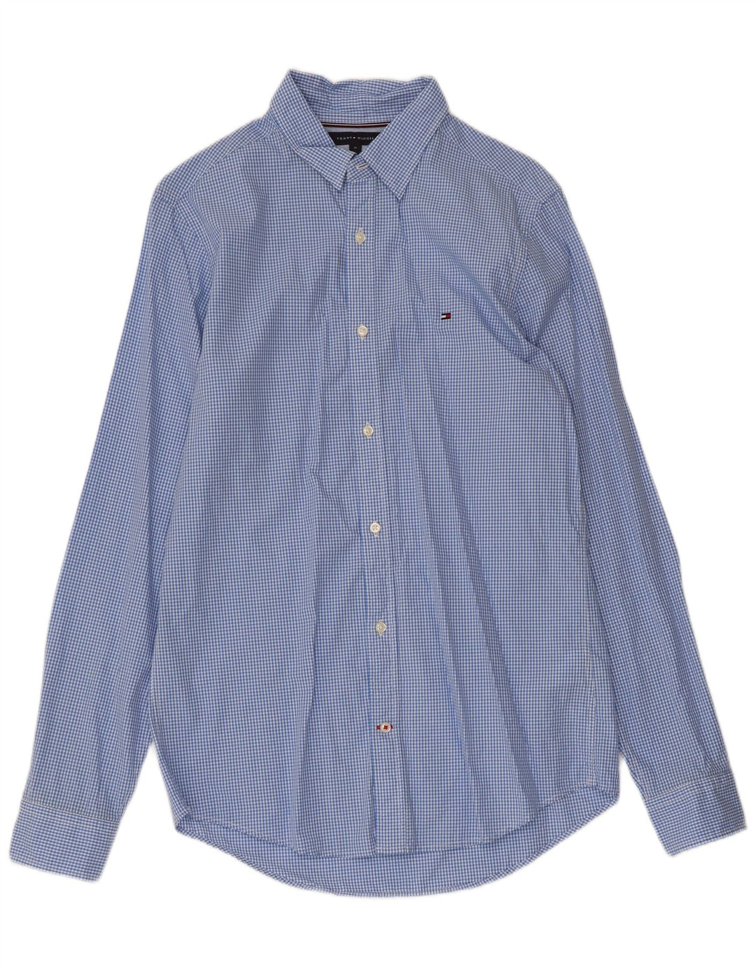 TOMMY HILFIGER Mens Slim Fit Shirt Medium Blue Gingham Cotton