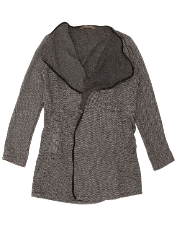 Zara Womens Open Overcoat UK 10 Small Grey Herringbone
