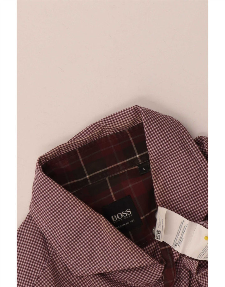 Hugo Boss Herren-Hemd mit normaler Passform, groß, burgunderrot, Gingham-Baumwolle