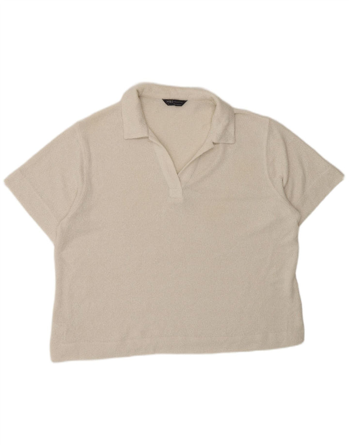 Marks & Spencer Damen Poloshirt UK 16 Large Off White Polyester