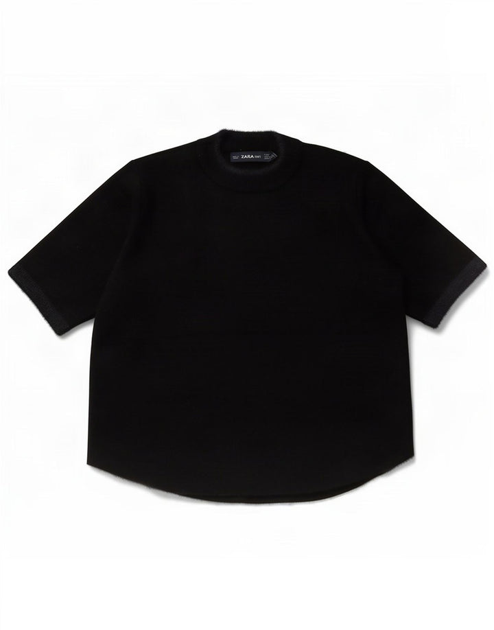 Zara Damen Kurzarm-Crop-Top UK 10 Small Schwarz