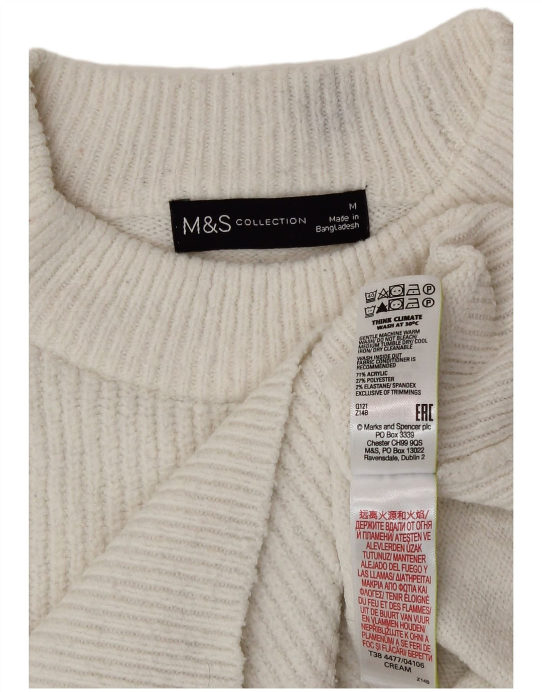 Marks & Spencer Damen-Pullover mit Rundhalsausschnitt, Gr. 14, Mittelweiß, Acryl
