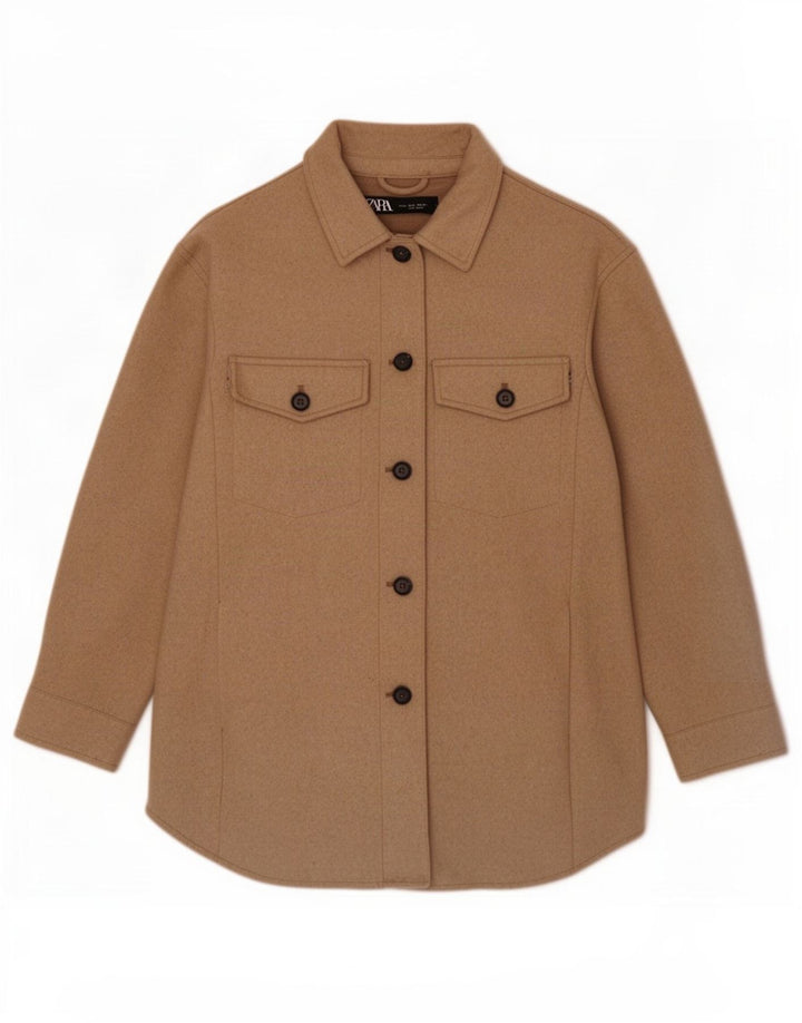 Zara Damen Shacket Übergroße Jacke UK 10 Small Braun Polyester