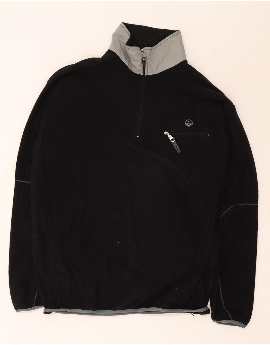 North Sails Herren-Fleecepullover mit Reißverschluss am Hals, XL, schwarzes Farbblock-Polyester