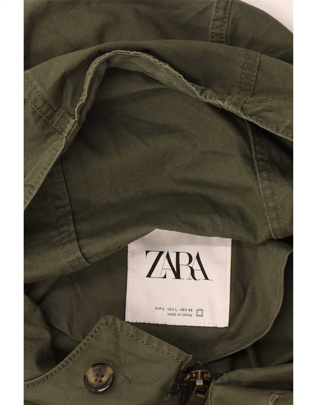 Zara Herren-Parka mit Kapuze, Größe 40, Khaki