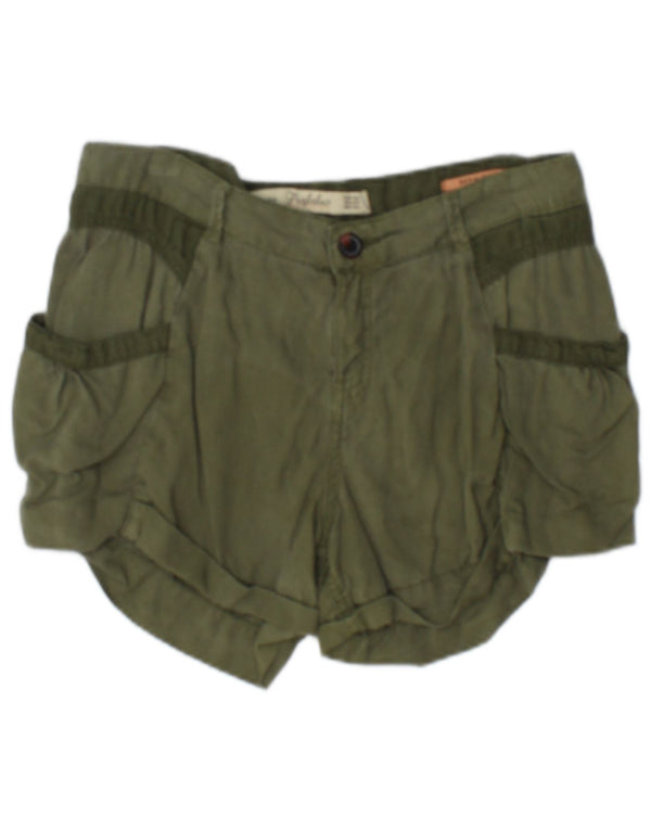 Zara Damen Trafaluc Casual Shorts EU 36 XS W26 Khaki Baumwolle