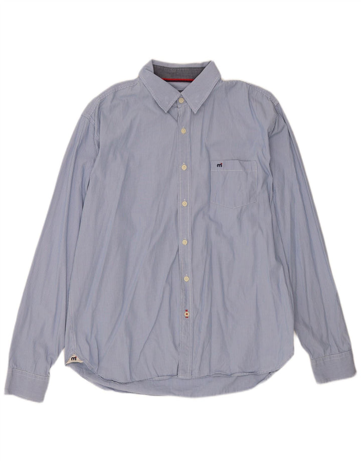 Mistral Herrenhemd XL, blaue Nadelstreifen-Baumwolle