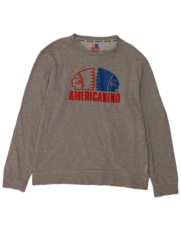 Americanino Herren-Sweatshirt mit Grafik, 2XL, grau meliert, Baumwolle