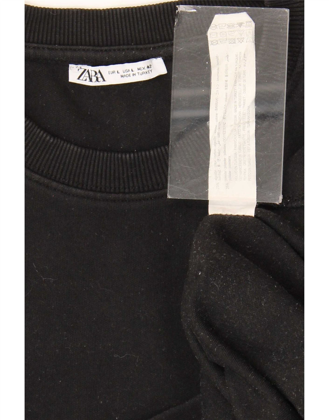 Zara Herren T-Shirt Top Large Schwarz Baumwolle