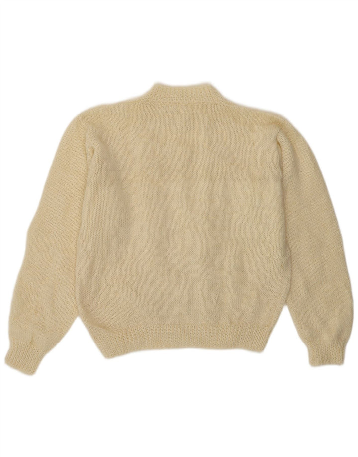 Vintage Damen Rollkragenpullover Pullover UK 14 Medium Off White Geometrisch