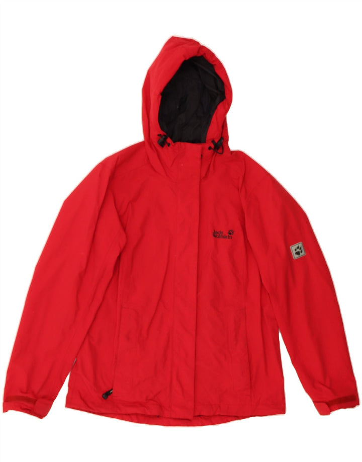 JACK WOLFSKIN Womens Hooded Rain Jacket UK 12/14 Medium Red Polyamide Vintage Jack Wolfskin and Second-Hand Jack Wolfskin from Messina Hembry 