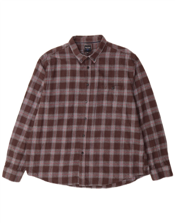 James Pringle Herren-Flanellhemd 2XL, braun kariert, Baumwolle