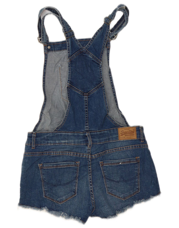 Superdry Damen Latzhose Denim Shorts UK 10 Small W30 Blaue Baumwolle