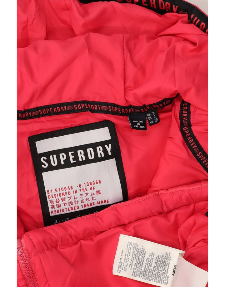 Superdry Damen-Kapuzenjacke, wattiert, Gr. 8, klein, rosa geflecktes Polyester