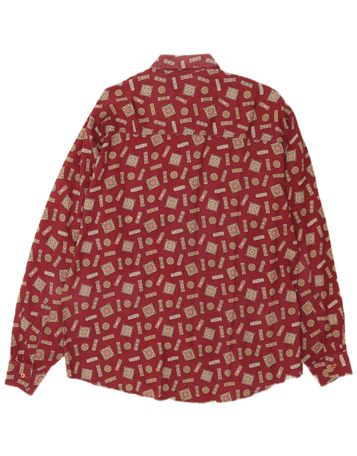 Vintage Herren Hemd mit abstraktem Muster, groß, Burgunderrot