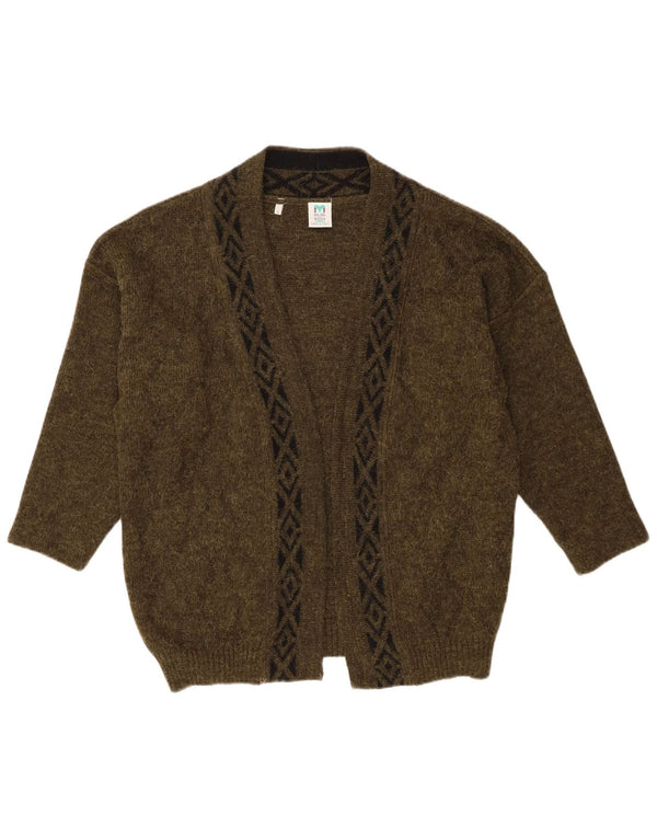 Vintage Damen Offener Cardigan Pullover UK 16 Groß Khaki Geometrisch
