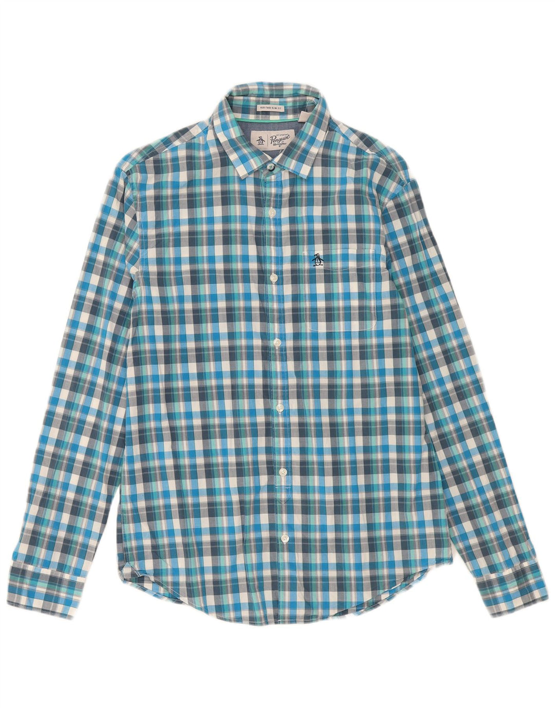Penguin Herren Heritage Slim Fit Hemd Mittelblau kariert