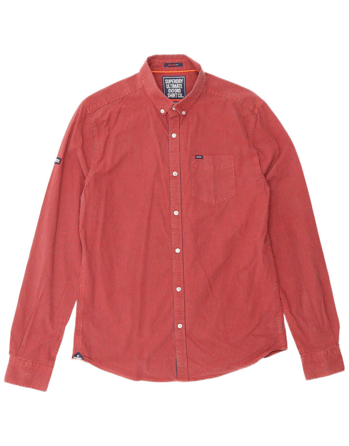 SUPERDRY Herren-Hemd mit normaler Passform, mittelrote Gingham-Baumwolle