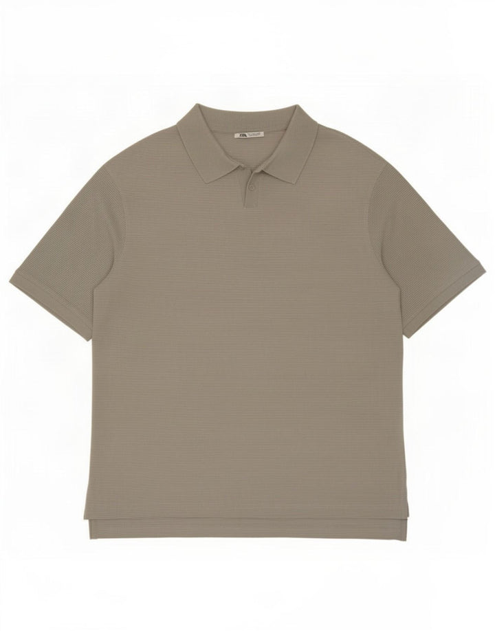 Zara Herren-Poloshirt, große graue Nadelstreifen-Baumwolle