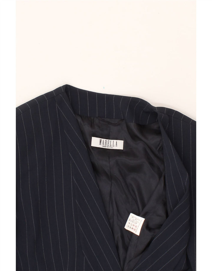 MARELLA Womens 1 Button Blazer Jacket UK 10 Small  Navy Blue Pinstripe Vintage Marella and Second-Hand Marella from Messina Hembry 