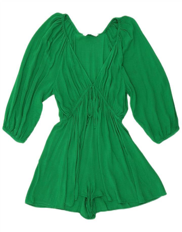 Zara Womens 3/4 Sleeve Playsuit UK 14 Mittelgrüne Viskose