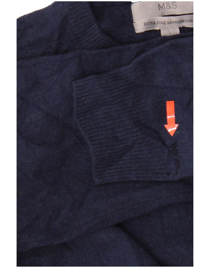 Marks & Spencer Damen-Pullover mit Rundhalsausschnitt, UK 16, Größe L, blaue Lammwolle