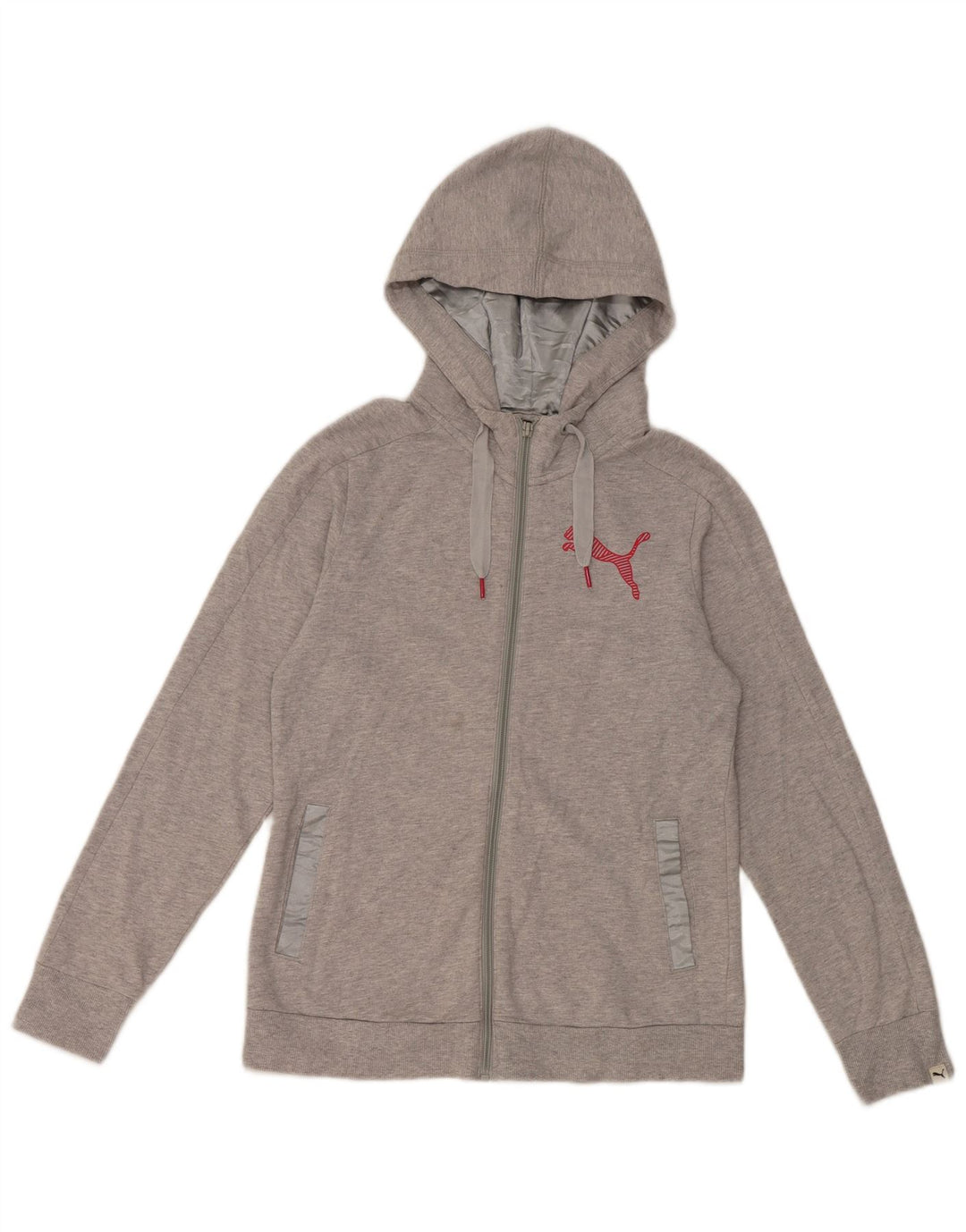 Puma Damen Zip Hoodie Pullover UK 12 Mittelgraue Baumwolle