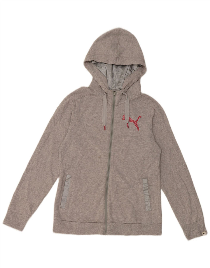 Puma Damen Zip Hoodie Pullover UK 12 Mittelgraue Baumwolle