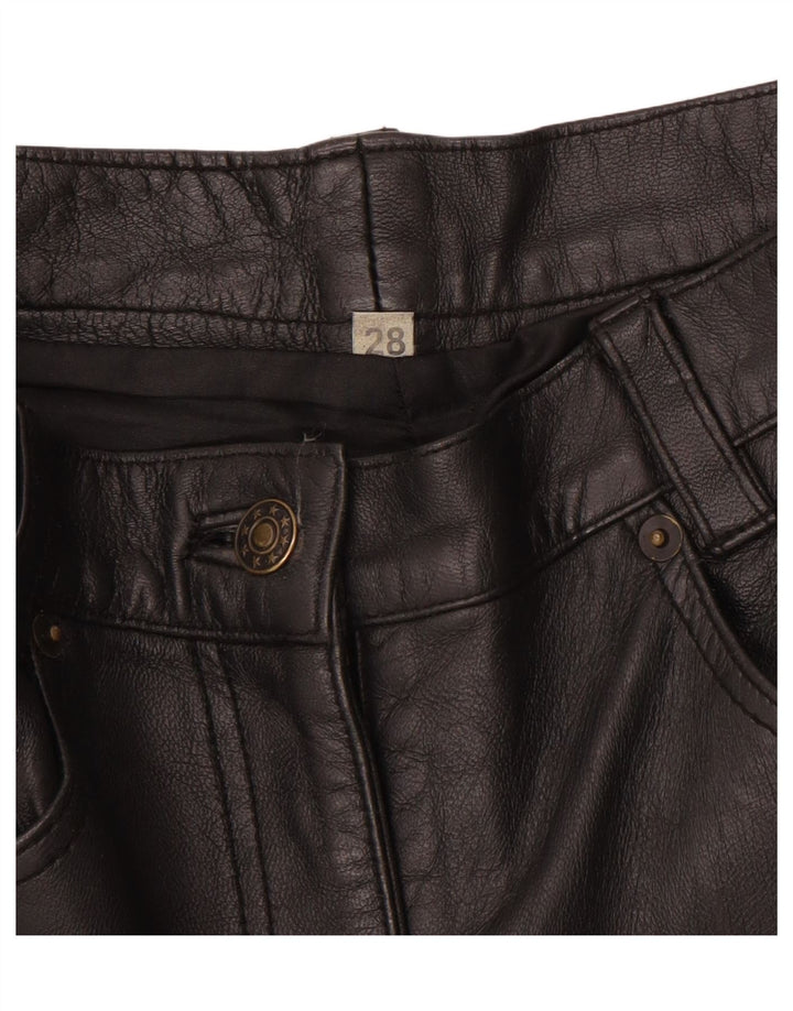 VINTAGE Damen Slim Lederhose W28 L30 Schwarz