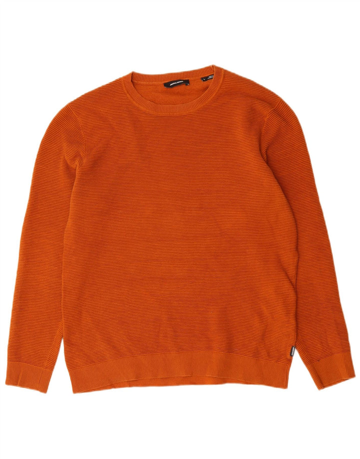 Jack & Jones Herren-Pullover mit Rundhalsausschnitt, Größe L, Baumwolle, Orange