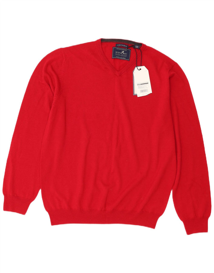 Stone Bay Herren-Pullover mit V-Ausschnitt, XL, rote Merinowolle
