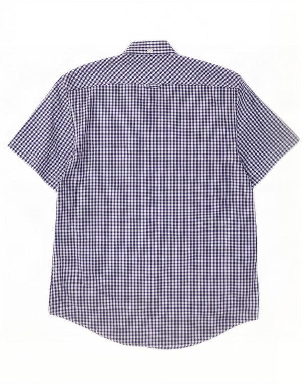 Ben Sherman Herren-Kurzarmhemd aus mittelblauer Gingham-Baumwolle in Marineblau