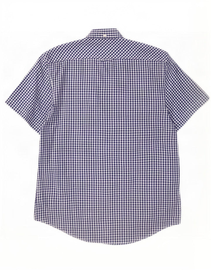 Ben Sherman Herren-Kurzarmhemd aus mittelblauer Gingham-Baumwolle in Marineblau