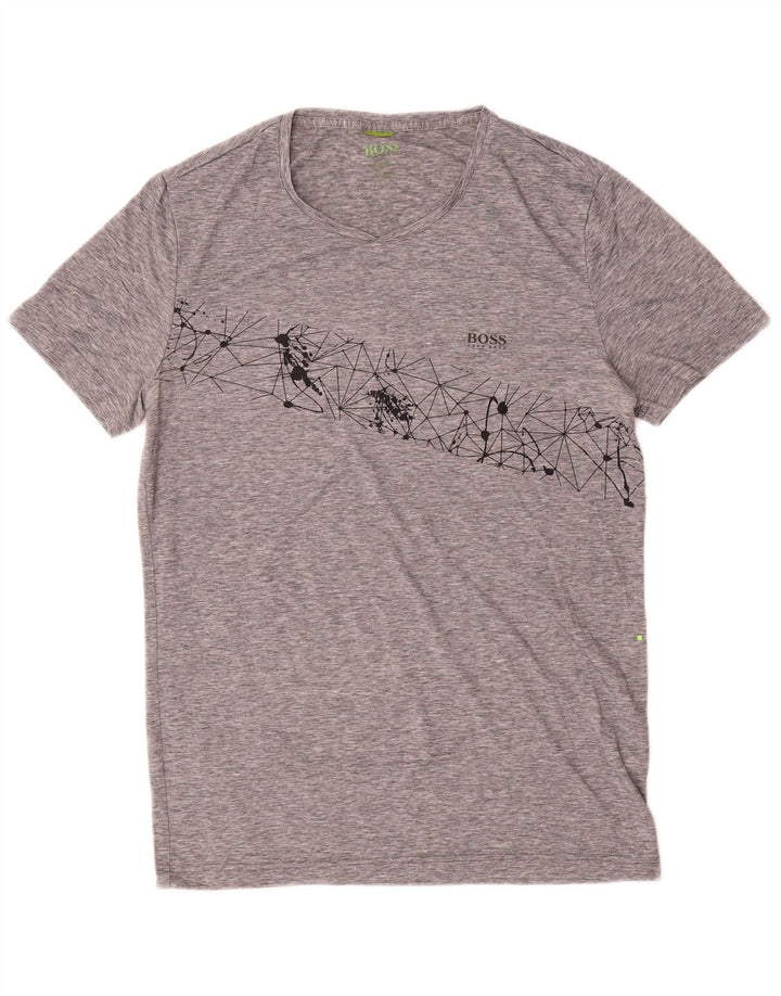 Hugo Boss Herren T-Shirt Top mittelgraues geometrisches Polyester
