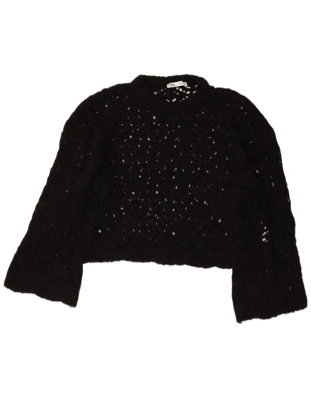 ZARA Damen-Pullover, bauchfrei, übergroß, U-Boot-Ausschnitt, Gr. 40, Größe L, Schwarz