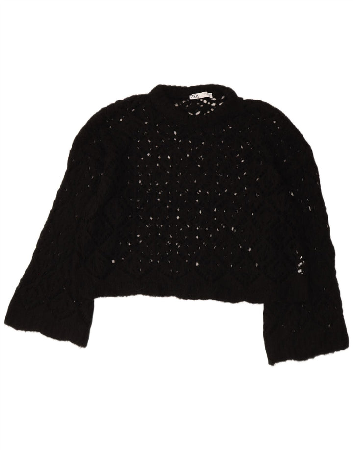 ZARA Damen-Pullover, bauchfrei, übergroß, U-Boot-Ausschnitt, Gr. 40, Größe L, Schwarz