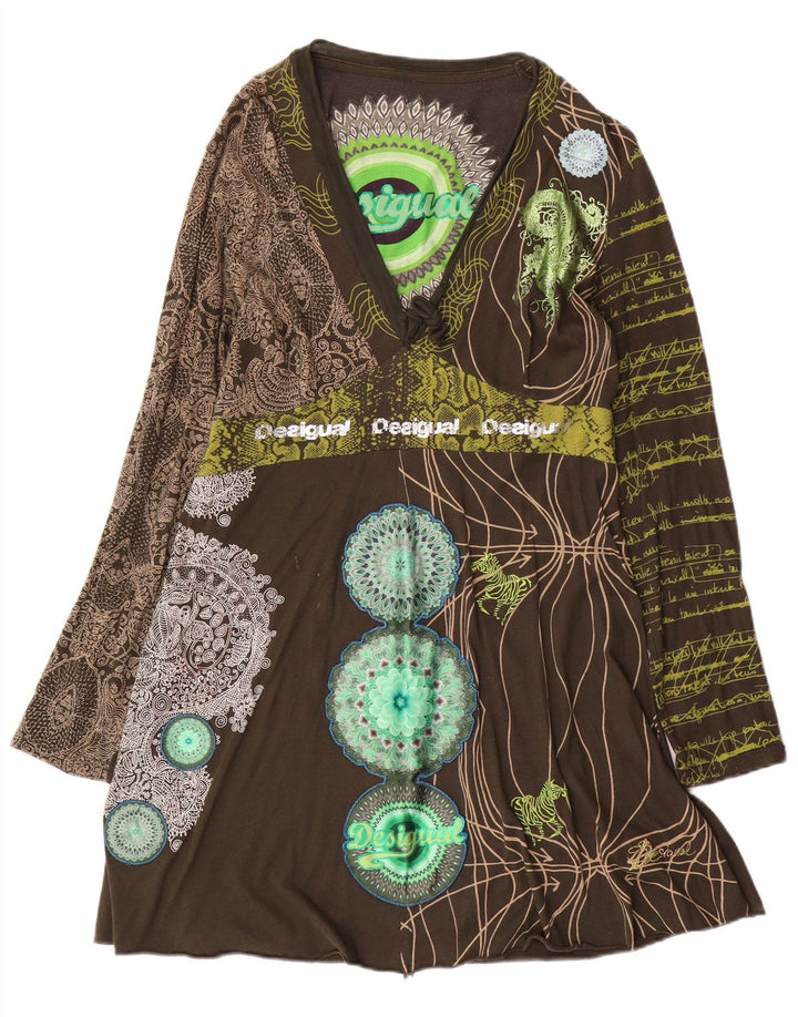 Desigual Damen-Kleid mit abstraktem Muster, A-Linie, Gr. 18, XL, Grün