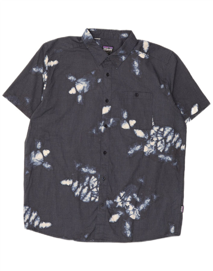 Patagonia Herren Abstraktes Muster Kurzarmhemd XL Marineblau Hawaiianisch