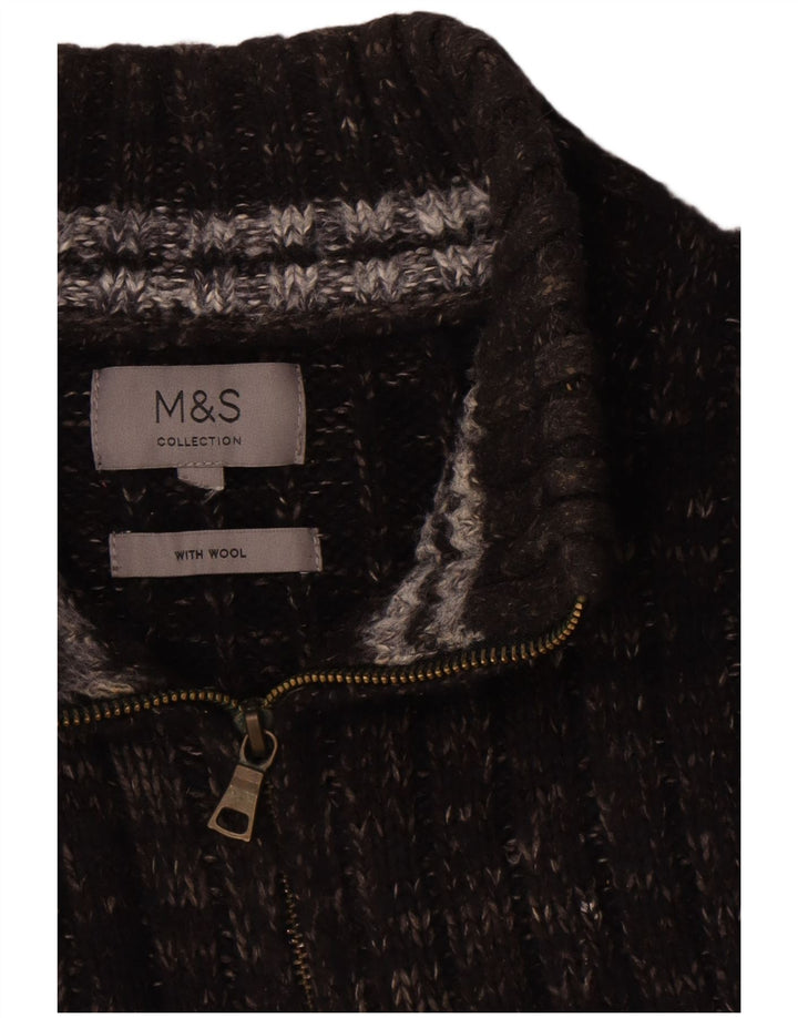 Marks & Spencer Herren-Pullover mit Reißverschluss am Hals, große grau gesprenkelte Wolle