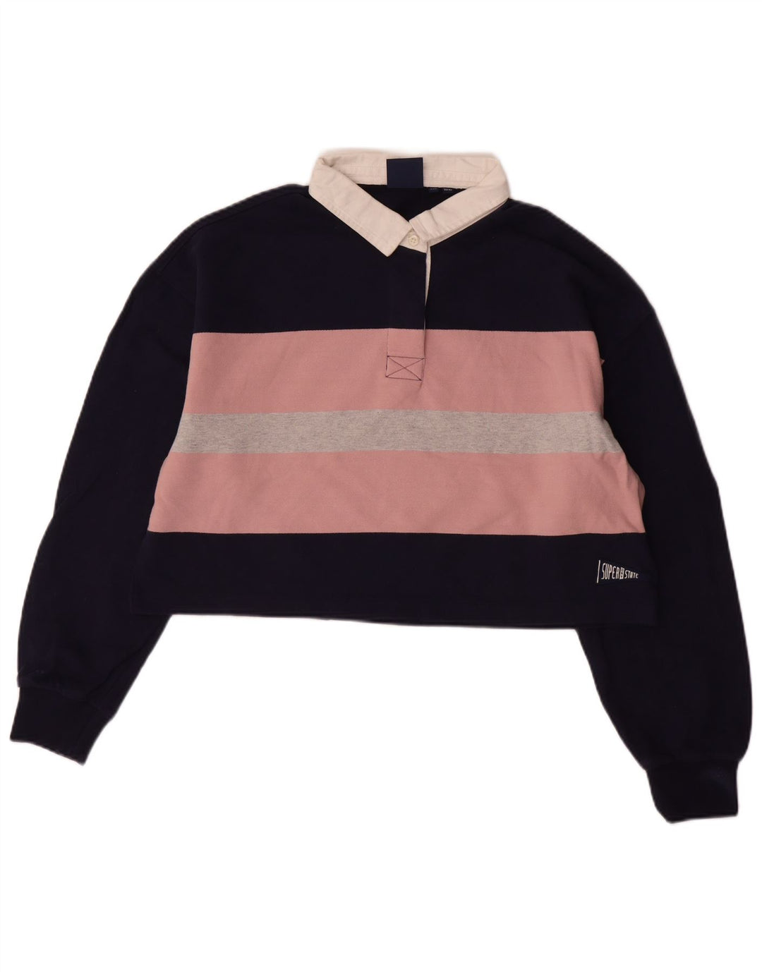 SUPERDRY übergroßes, kurzes Rugby-Poloshirt für Damen, UK 12, mittleres Marineblau