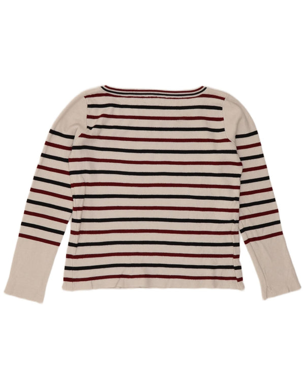 Zara Damen Crop Top Langarm UK 10 Small Weiß gestreifte Viskose