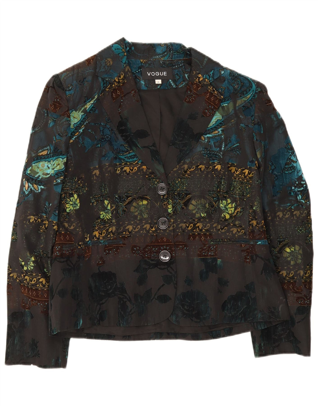 Vogue Damen-Blazer mit 3 Knöpfen, Gr. 14, groß, mehrfarbig, mit Blumenmuster