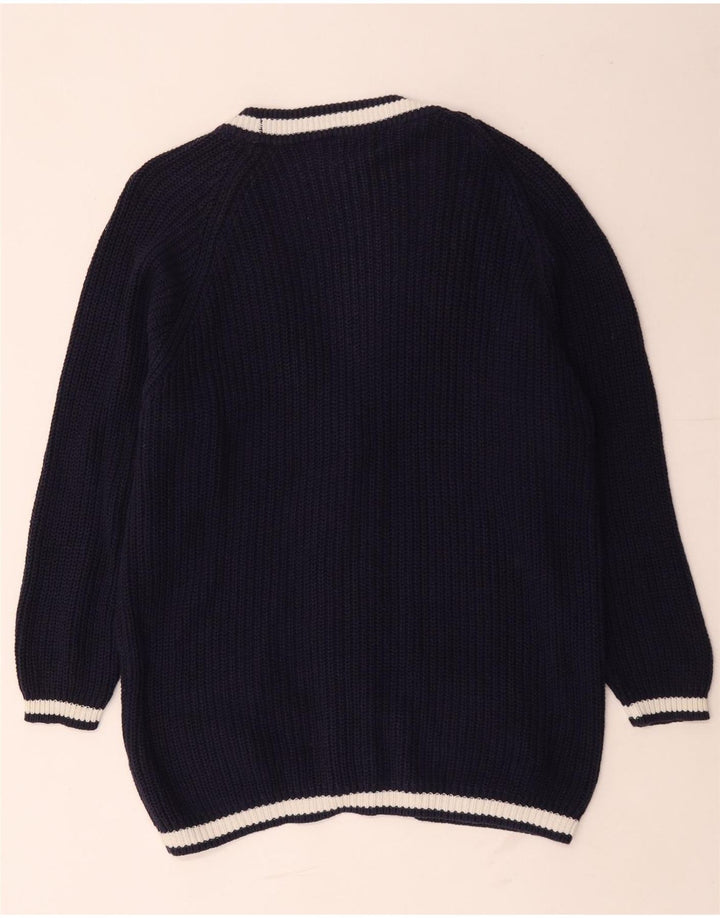 Vintage Damen Oversized Cardigan Pullover UK 14 Medium Navy Blue Baumwolle