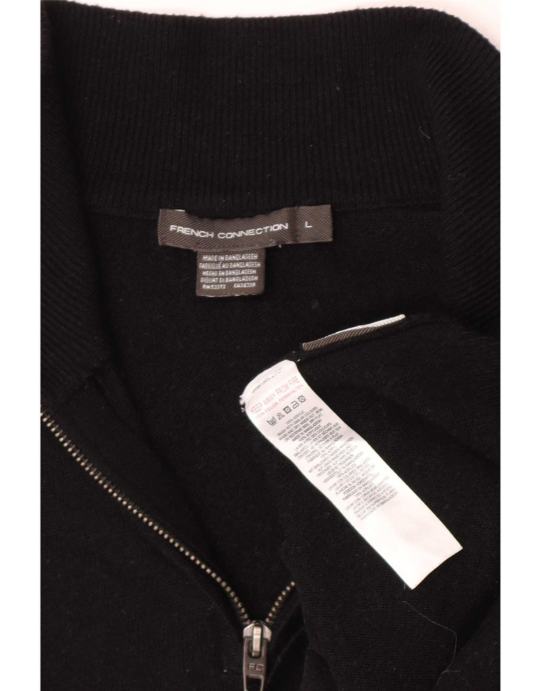 French Connection Herren-Pullover mit Reißverschluss am Hals, groß, aus schwarzem Acryl