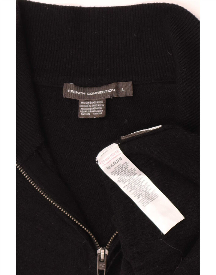 French Connection Herren-Pullover mit Reißverschluss am Hals, groß, aus schwarzem Acryl