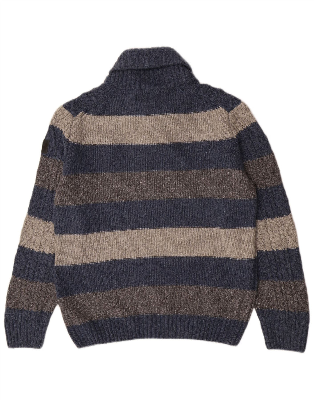 Marlboro Classics Herren-Pullover mit Schalkragen, groß, blau gestreift, Wolle