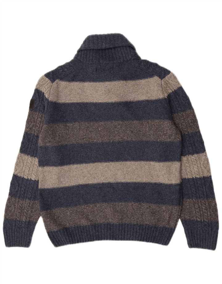 Marlboro Classics Herren-Pullover mit Schalkragen, groß, blau gestreift, Wolle
