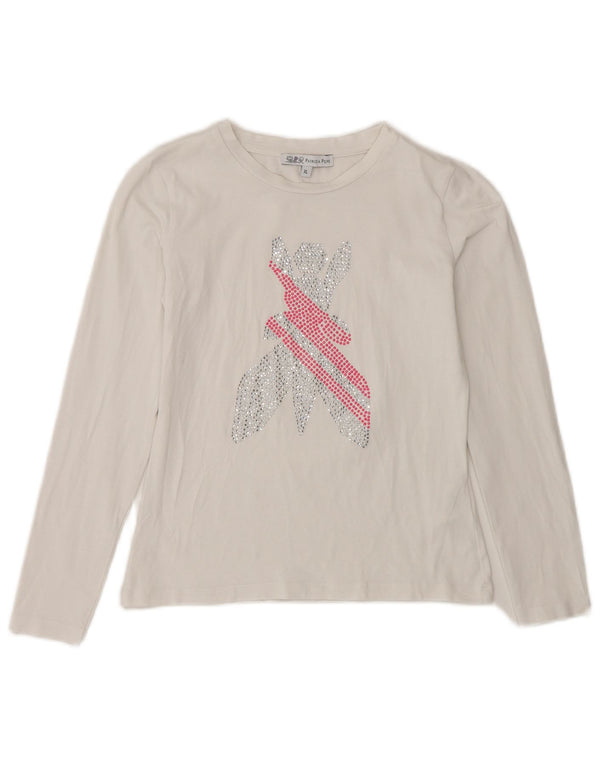 PATRIZIA PEPE Mädchen Grafik-Top Langarm 7-8 Jahre XL Weiße Baumwolle